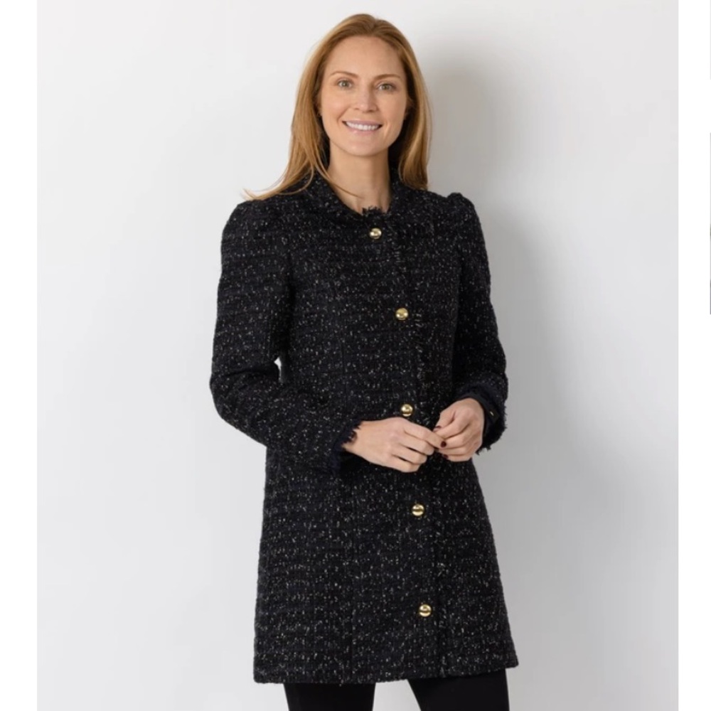 Black Sparkle Tweed Coat